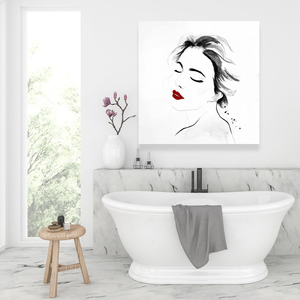 Right Side Watercolor Serenely Lady Portrait - White Canvas Decor