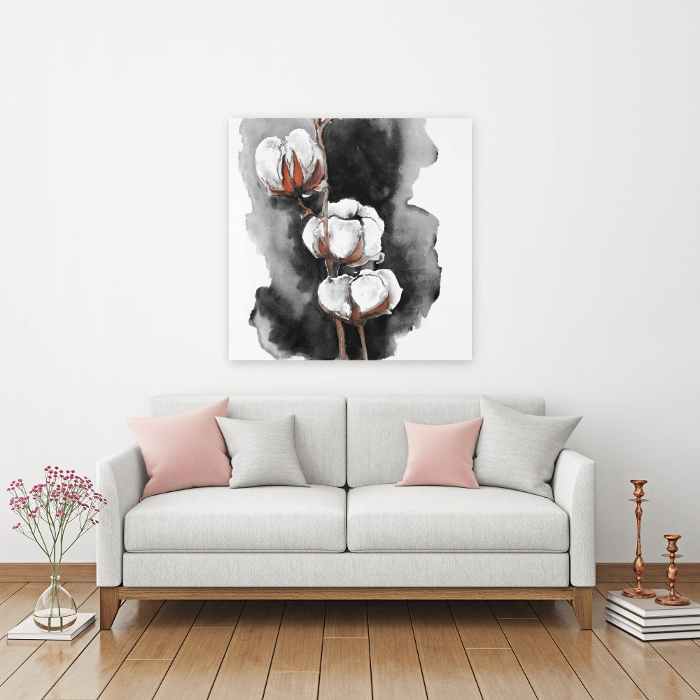 Watercolor Cotton Flowers Canvas | Minimalist Home Decor