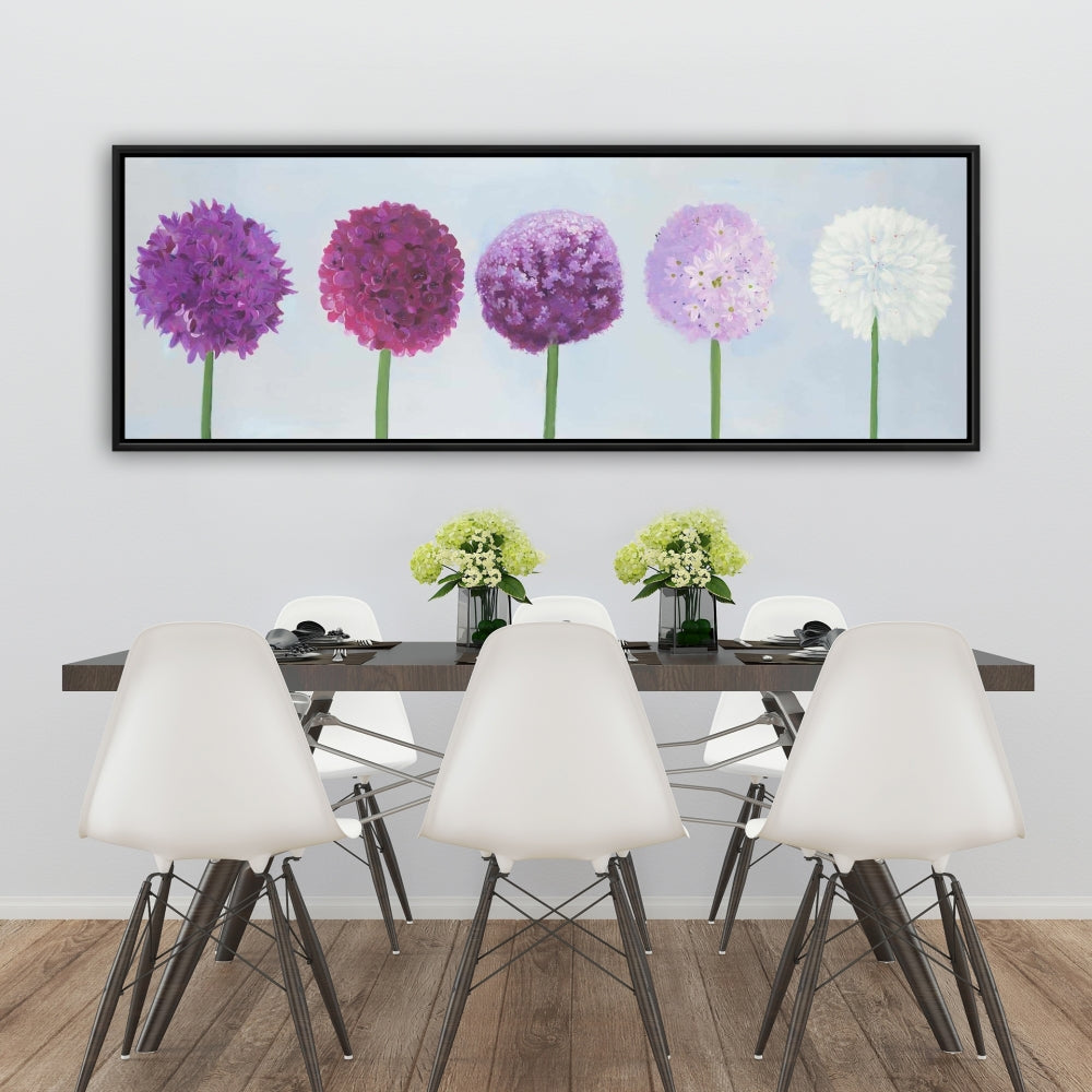 Toile à pompons dahlia violet romantique | Décoration murale