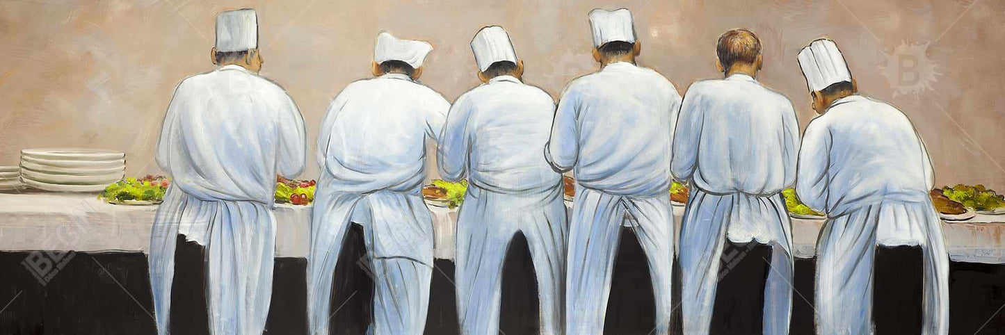 Cooks Chefs Working Together Framed Canvas | Kitchen Decor