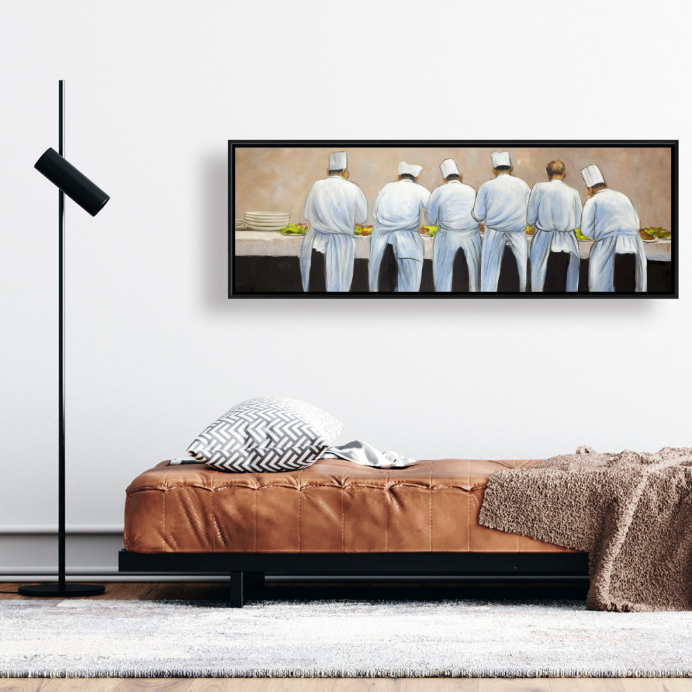 Cooks Chefs Working Together Framed Canvas | Kitchen Decor