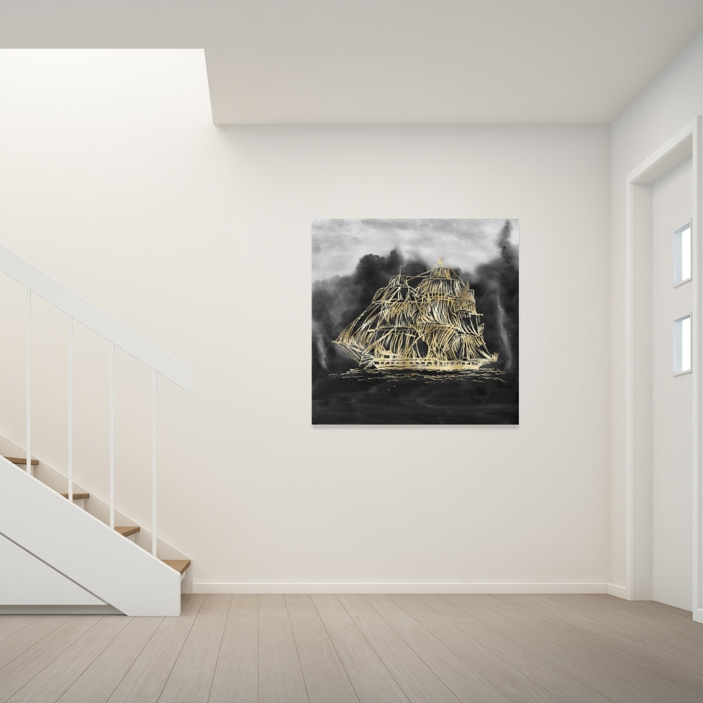 Old Sailing Ship Canvas | Boat Black Bathroom Decor