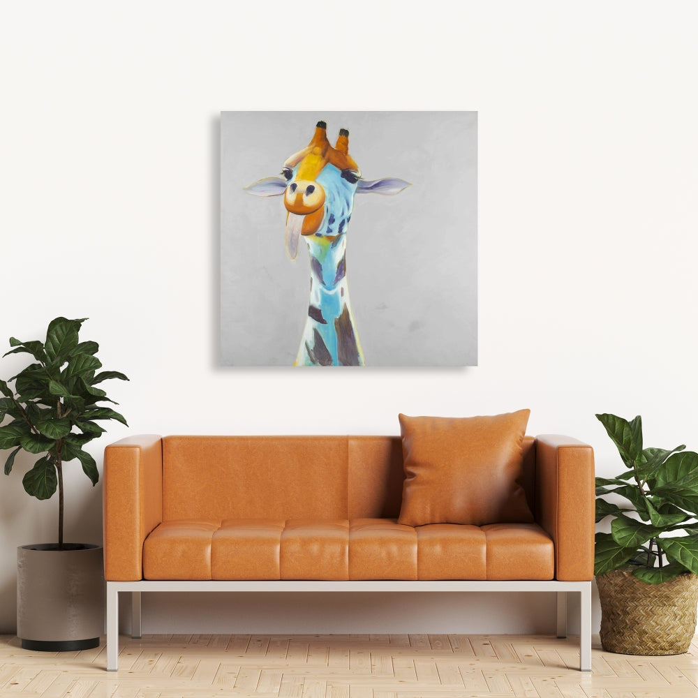 Funny Giraffe Blue Animals Bedroom Canvas - Home Decor Art