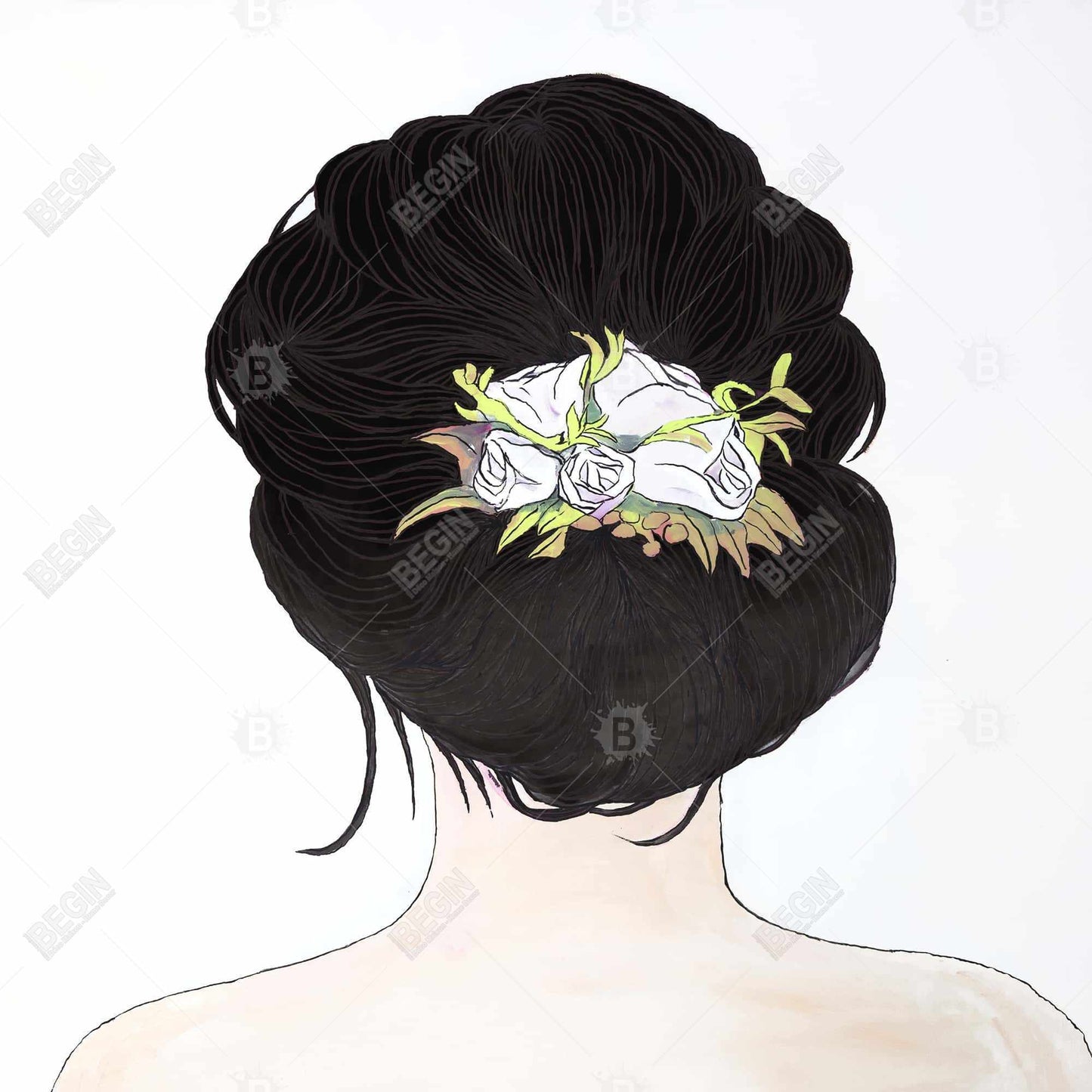Romantic Brown Canvas - Lady with Flowers in Hair Wall Art