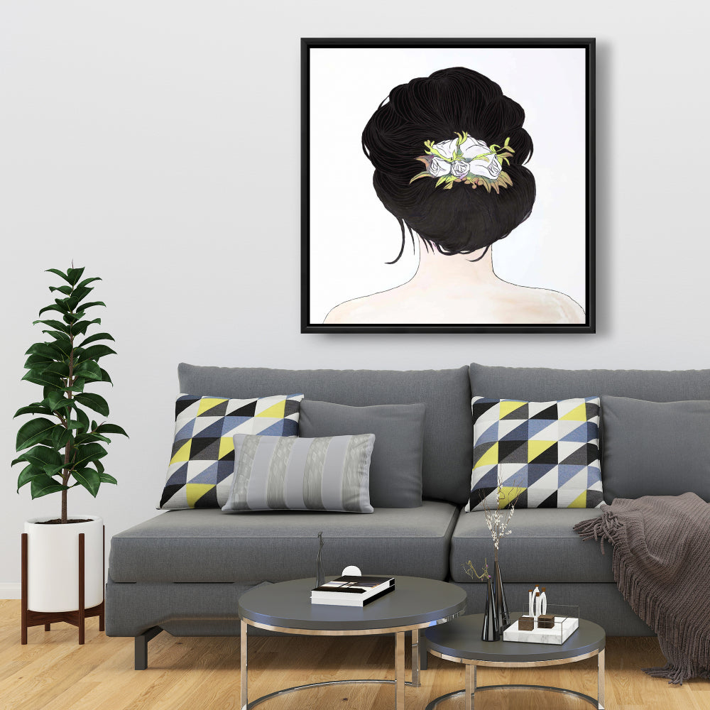 Romantic Bedroom Canvas: Lady with Flowers Framed Art Decor
