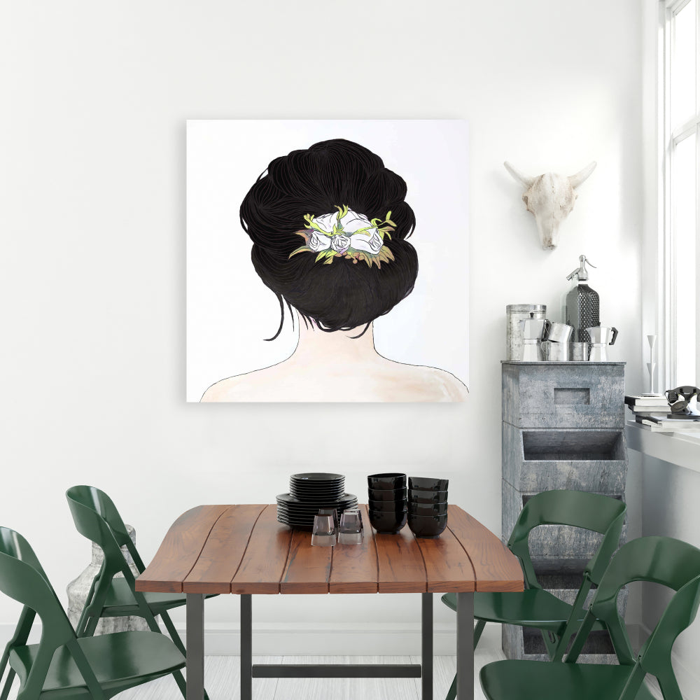 Romantic Brown Canvas - Lady with Flowers in Hair Wall Art