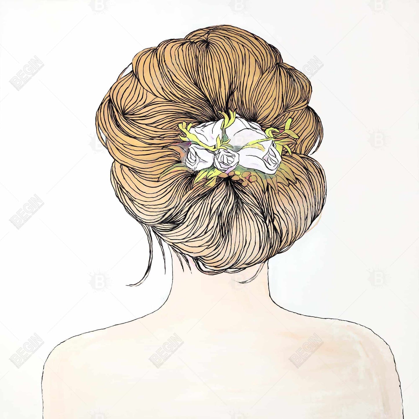 Toile beige « Dame aux fleurs » – Décoration d'intérieur