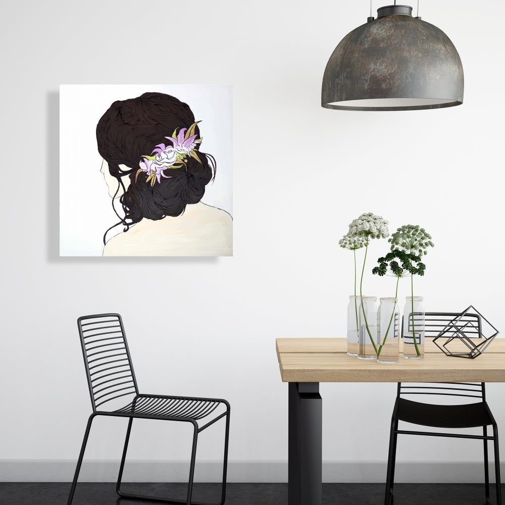 Woman from Behind with Pink Flowers Canvas - Home Decor Art