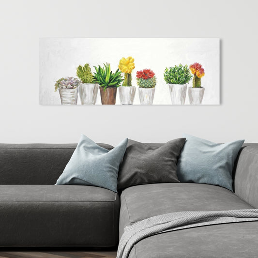 Toile Petits cactus et plantes succulentes | Décoration de chambre exotique blanche