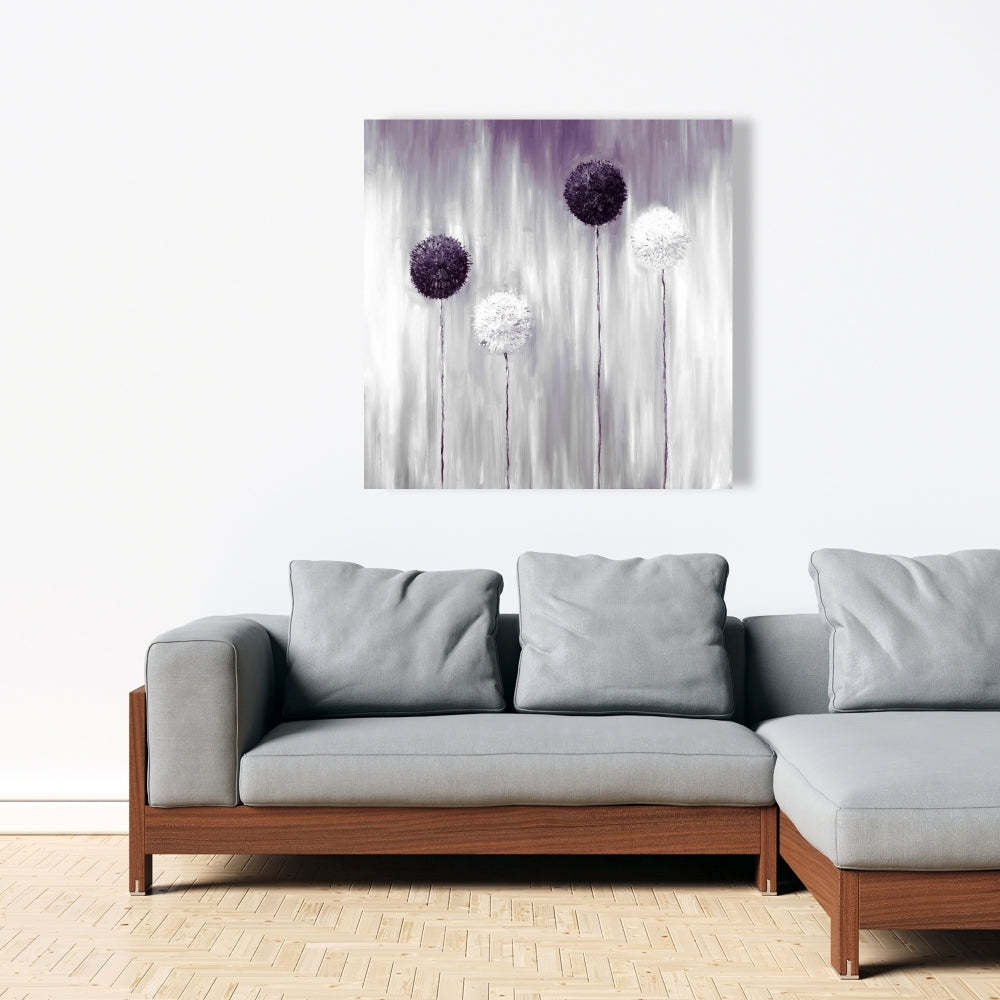 Purple Allium Flowers Canvas | Gray Botanical Wall Art Decor