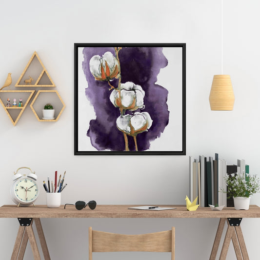 White Flowers Framed Canvas | Watercolor Purple Cotton Decor