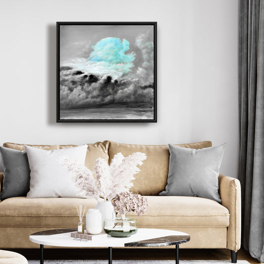 Blue Clouds Framed Canvas | Bedroom Scenic Shapes Wall Art