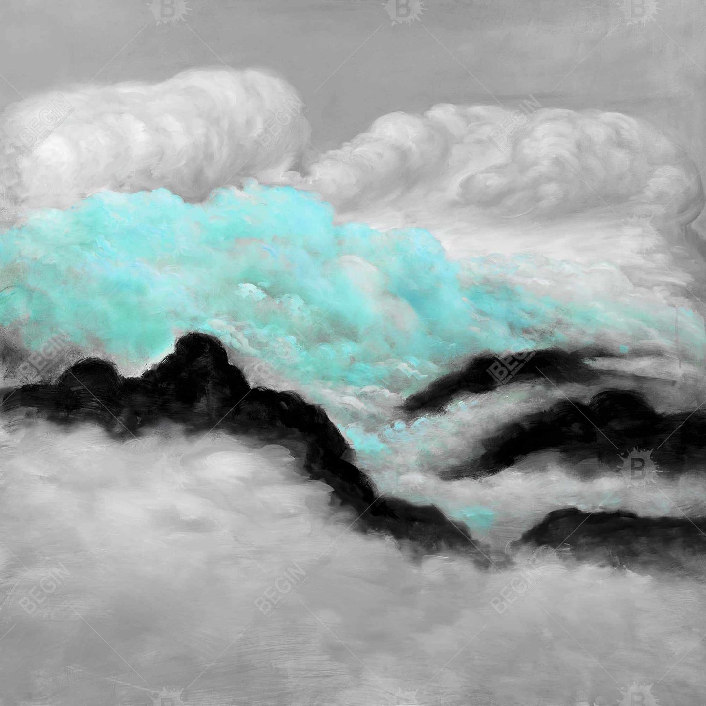 Mountain Bedroom Blue Canvas | Grey and Blue Clouds Decor