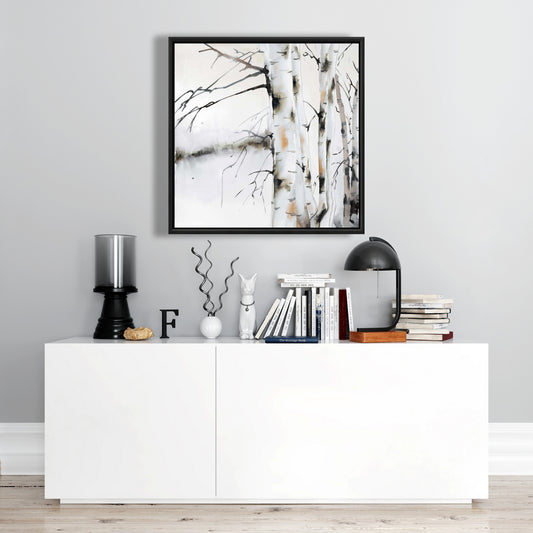 Winter Birches Canvas | Brown Frame | Trees Landscapes Decor