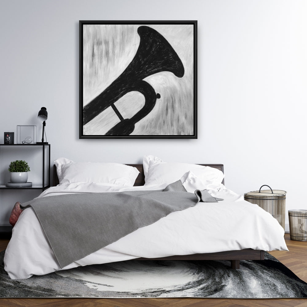 Toile minimaliste avec silhouette de trompette – Décoration musicale pour la maison