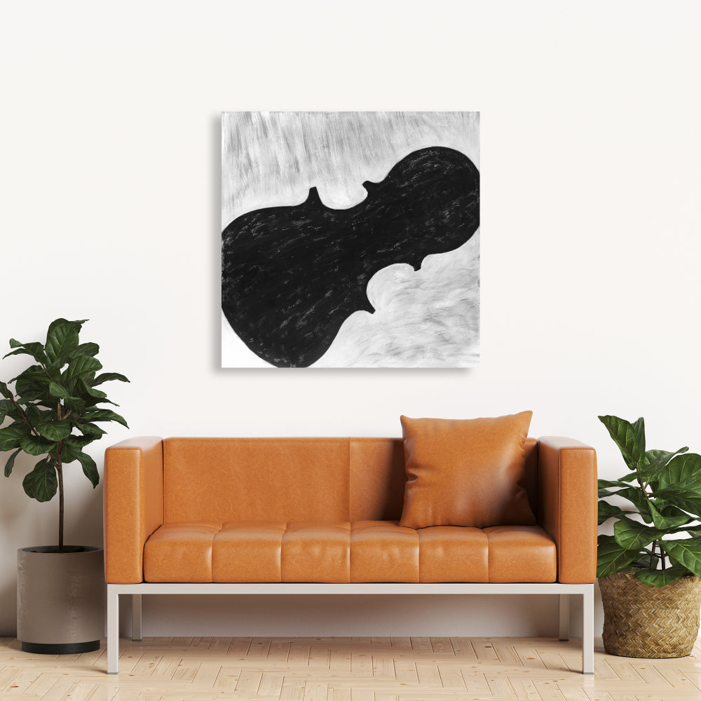 Toile Silhouette de violon | Décoration murale monochrome pour chambre à coucher