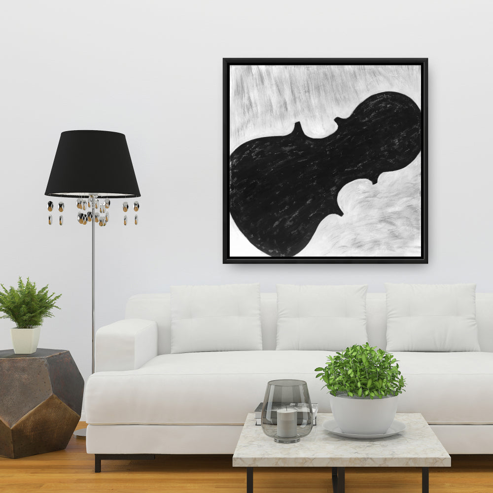 Toile monochrome Silhouette de violon | Décoration murale encadrée blanche