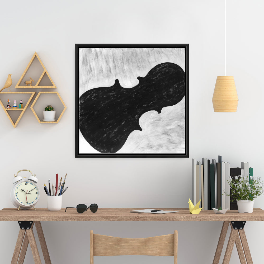 Toile monochrome Silhouette de violon | Décoration murale encadrée blanche
