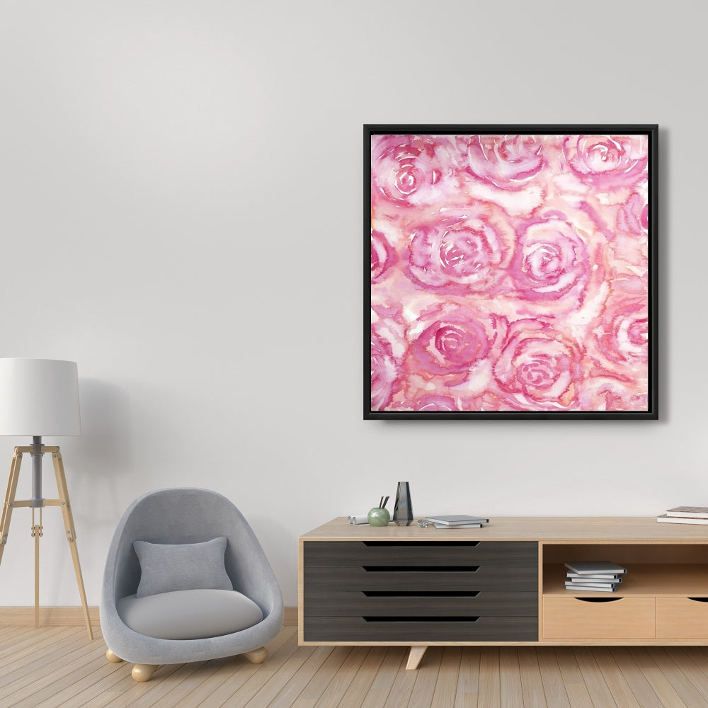 Bouquet of Roses | Pink Botanical Framed Canvas Art Decor