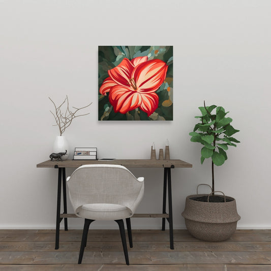 Toile botanique florale rouge avec hémérocalles en fleurs | Décoration d'intérieur