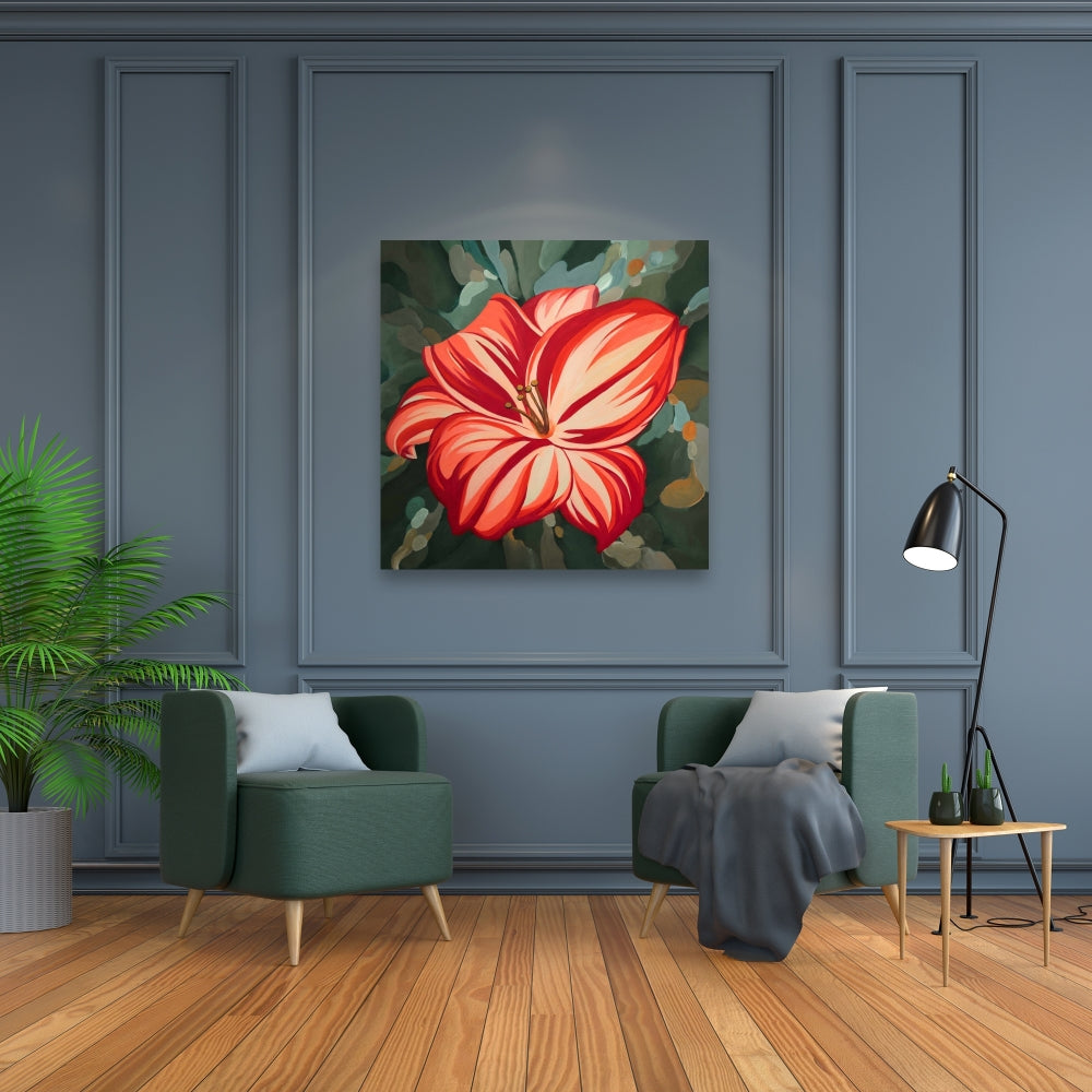 Toile botanique florale rouge avec hémérocalles en fleurs | Décoration d'intérieur