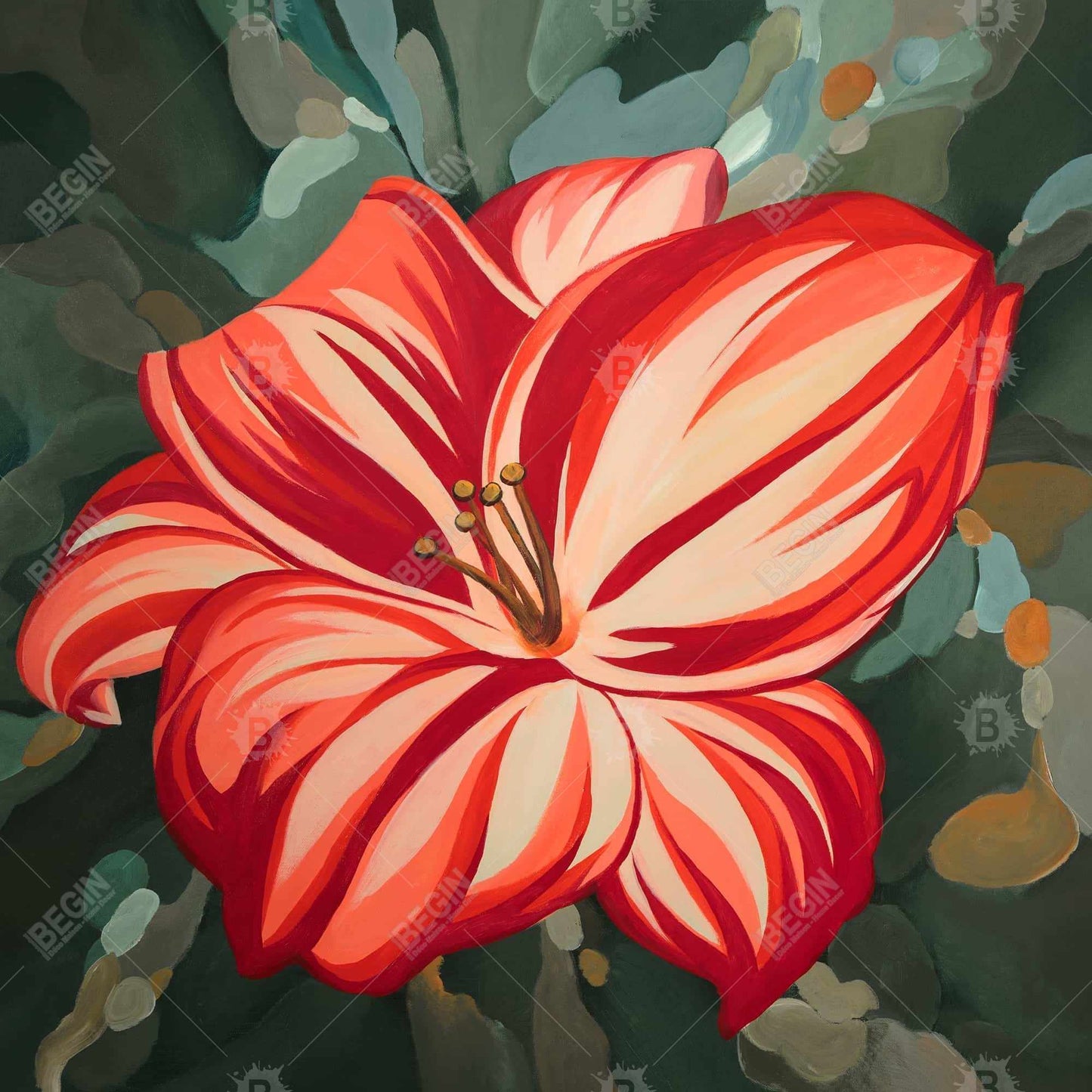 Toile botanique florale rouge avec hémérocalles en fleurs | Décoration d'intérieur