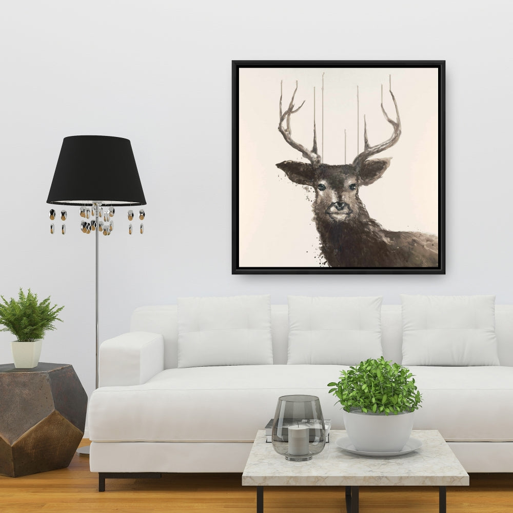 Toile abstraite représentant un cerf | Décoration rustique encadrée représentant un cerf pour la chambre
