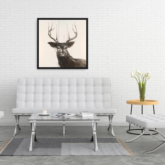 Toile abstraite représentant un cerf | Décoration rustique encadrée représentant un cerf pour la chambre