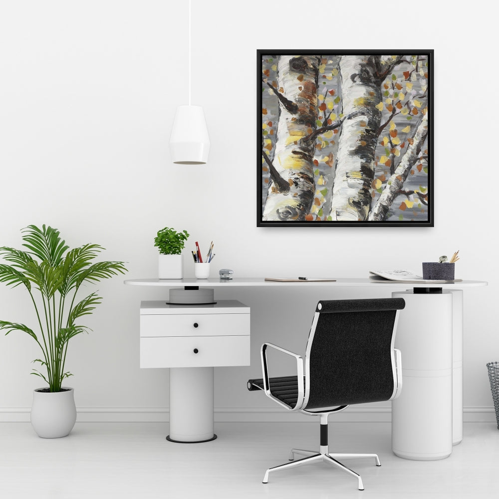Bouleaux blancs en bourgeons, 1 toile beige | Décoration d'intérieur