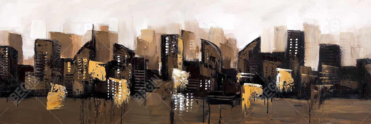 Brown Abstract Cityscape Canvas | Urban Home Decor Framed