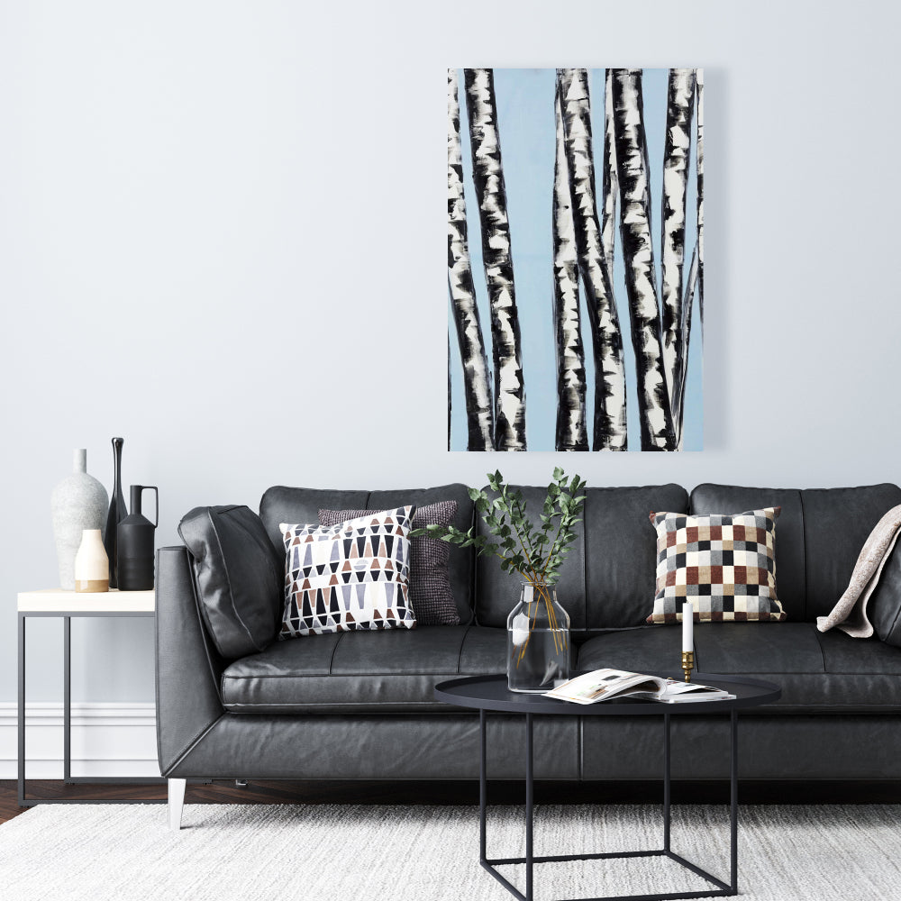 Pastel Birches Blue Bedroom Canvas - Home Decor Wall Art