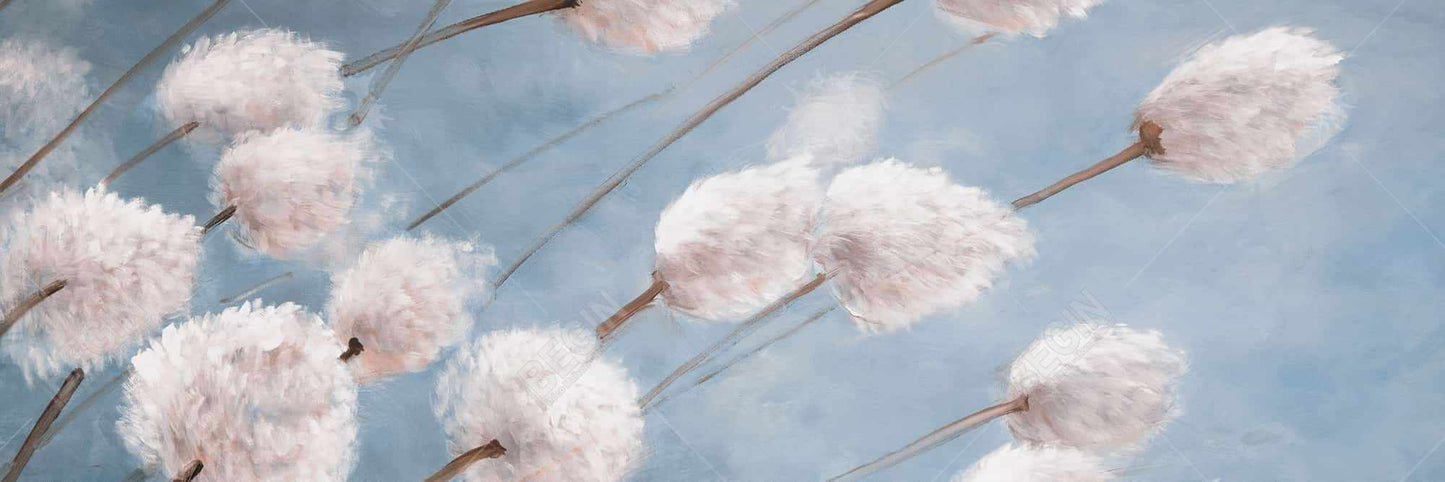 Toile encadrée bleue à motifs de fleurs de coton délicates
