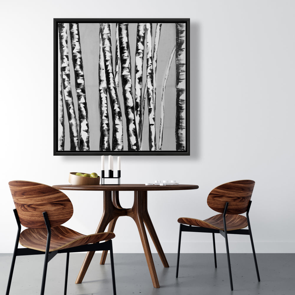 Toile encadrée « Bouleaux entrecroisés » | Décoration de chambre à coucher