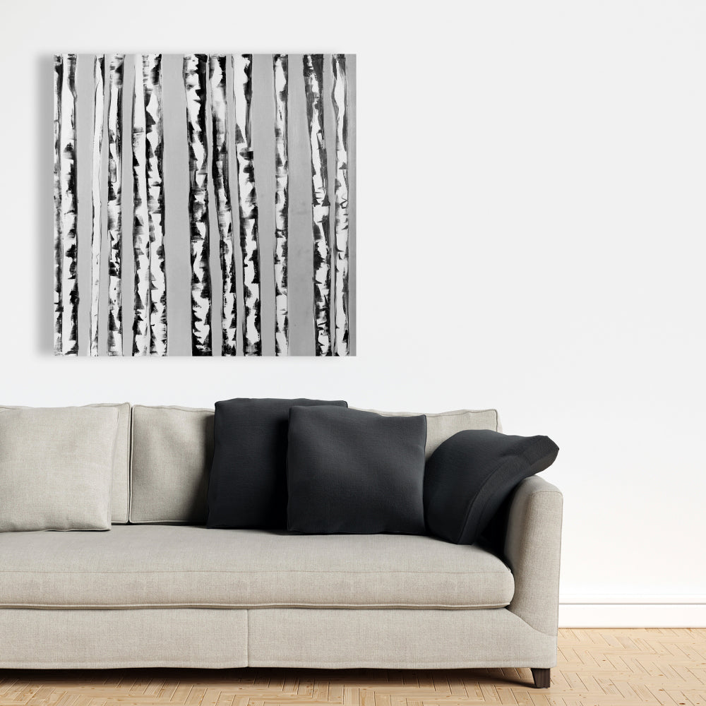 Toile Arbres gris | Décoration d'intérieur bouleaux noir et blanc
