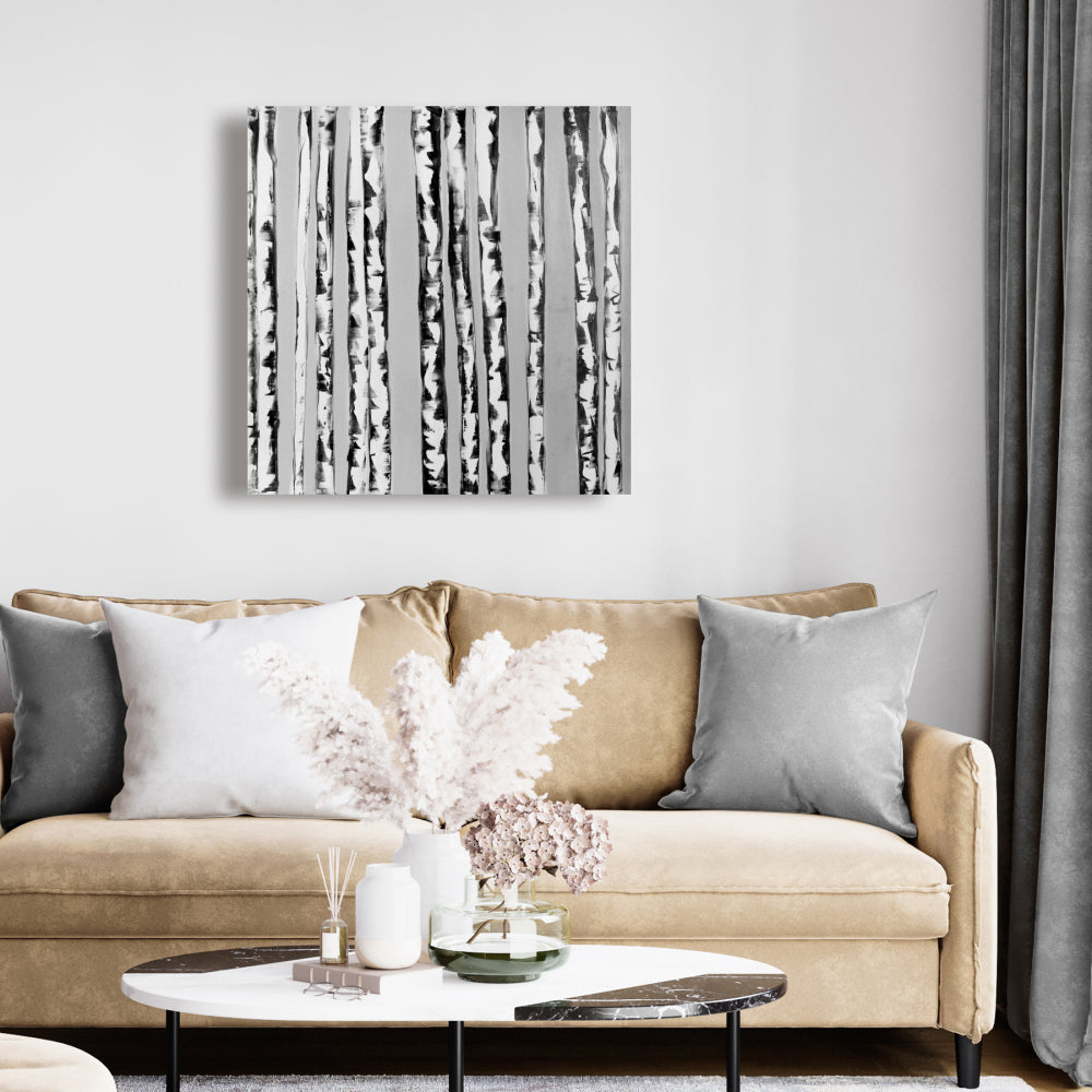Toile Arbres gris | Décoration d'intérieur bouleaux noir et blanc