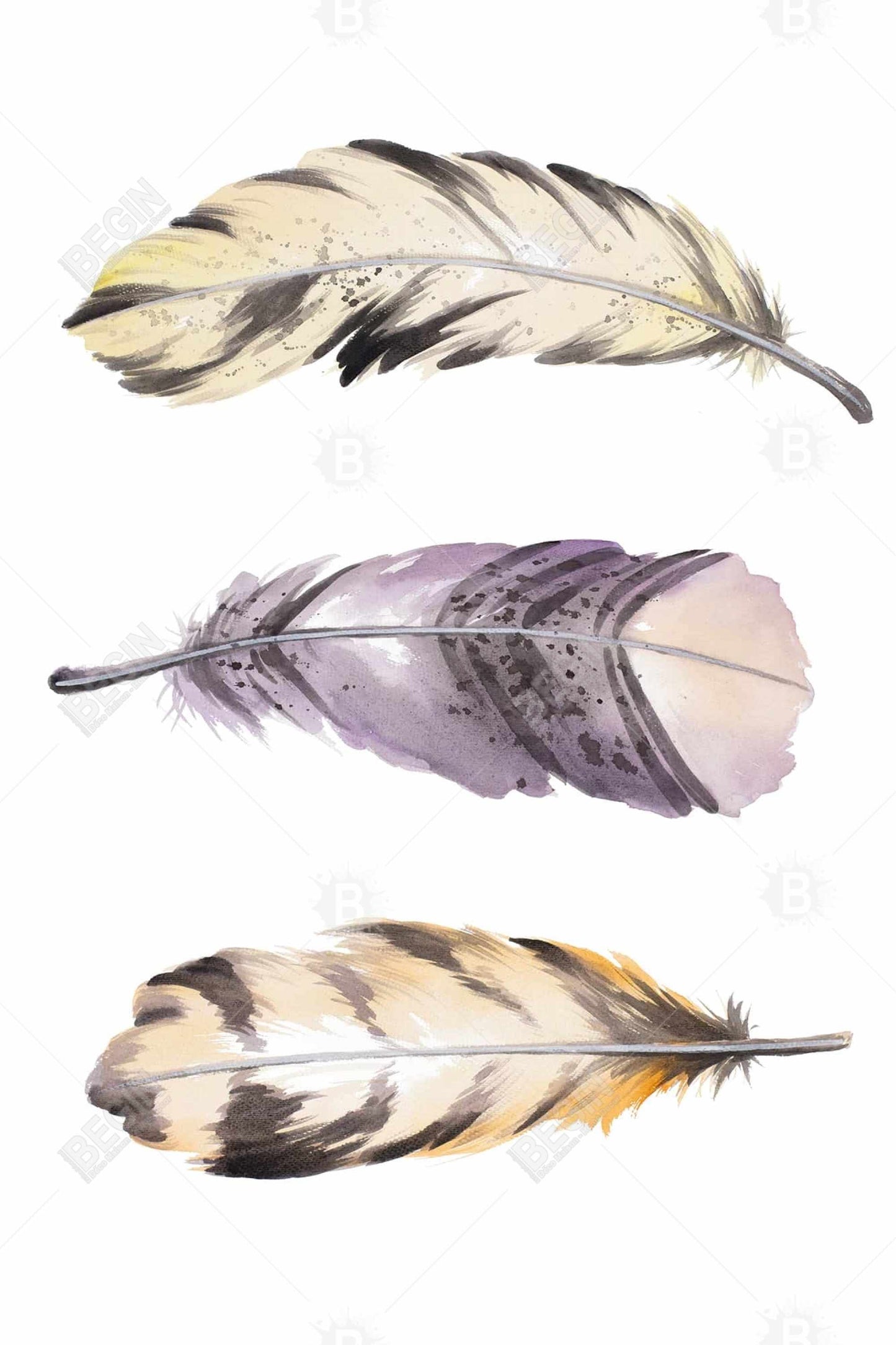 Toile bohème à plumes violettes | Décoration d'intérieur à rayures horizontales