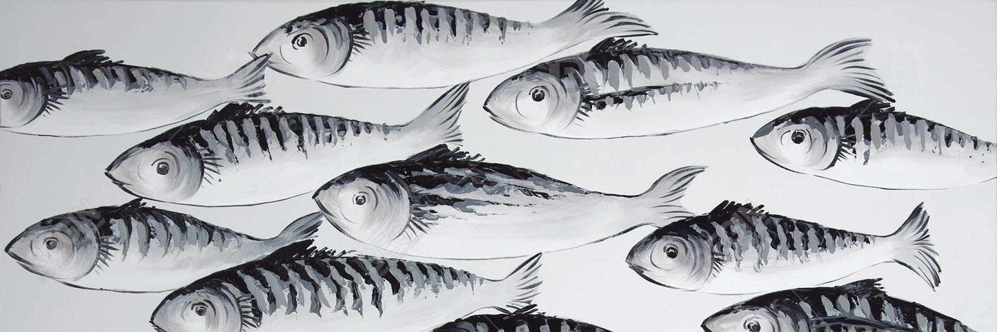 White Bedroom Canvas - Gray School of Fish | Home Decor Art