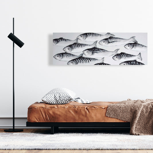 Gray School of Fish Canvas - Aquatic Home Decor Wall Art