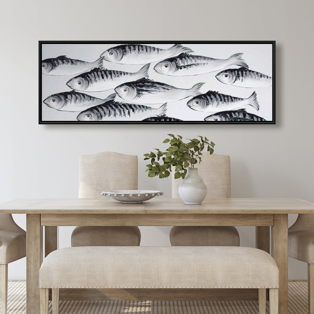 White Bedroom Canvas - Gray School of Fish | Home Decor Art