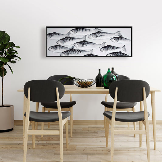 White Bedroom Canvas - Gray School of Fish | Home Decor Art