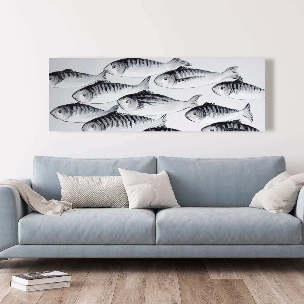 Gray School of Fish Canvas - Aquatic Home Decor Wall Art