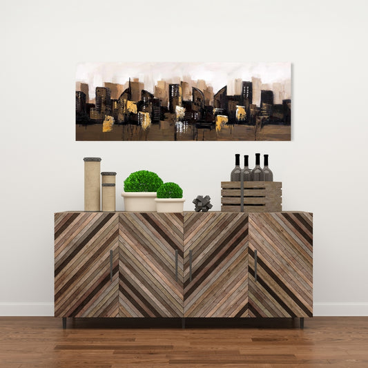 Brown Abstract Cityscape Canvas | Modern Bedroom Wall Art