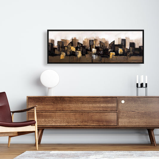 Brown Abstract Cityscape Canvas | Urban Home Decor Framed