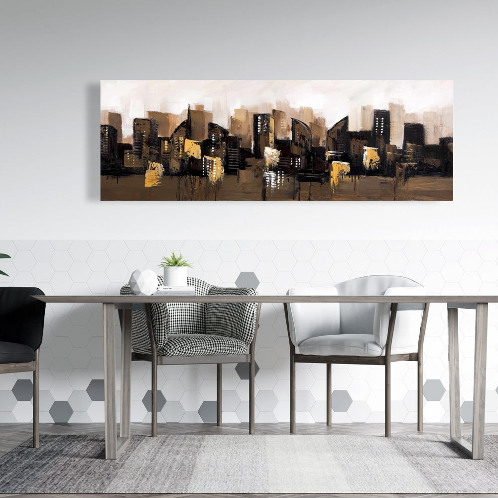 Brown Abstract Cityscape Canvas | Modern Bedroom Wall Art