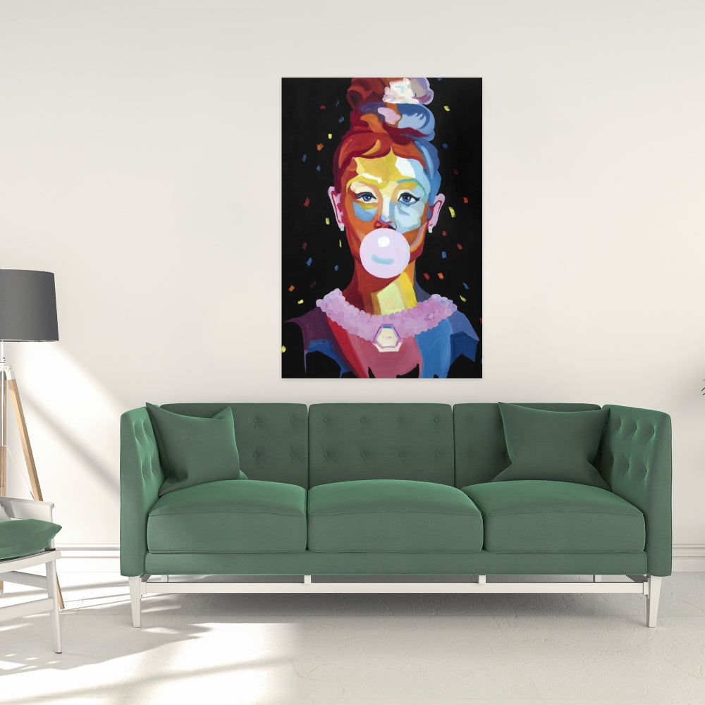 Colorful Audrey Hepburn Portrait Canvas - Blue Modern Home Decor