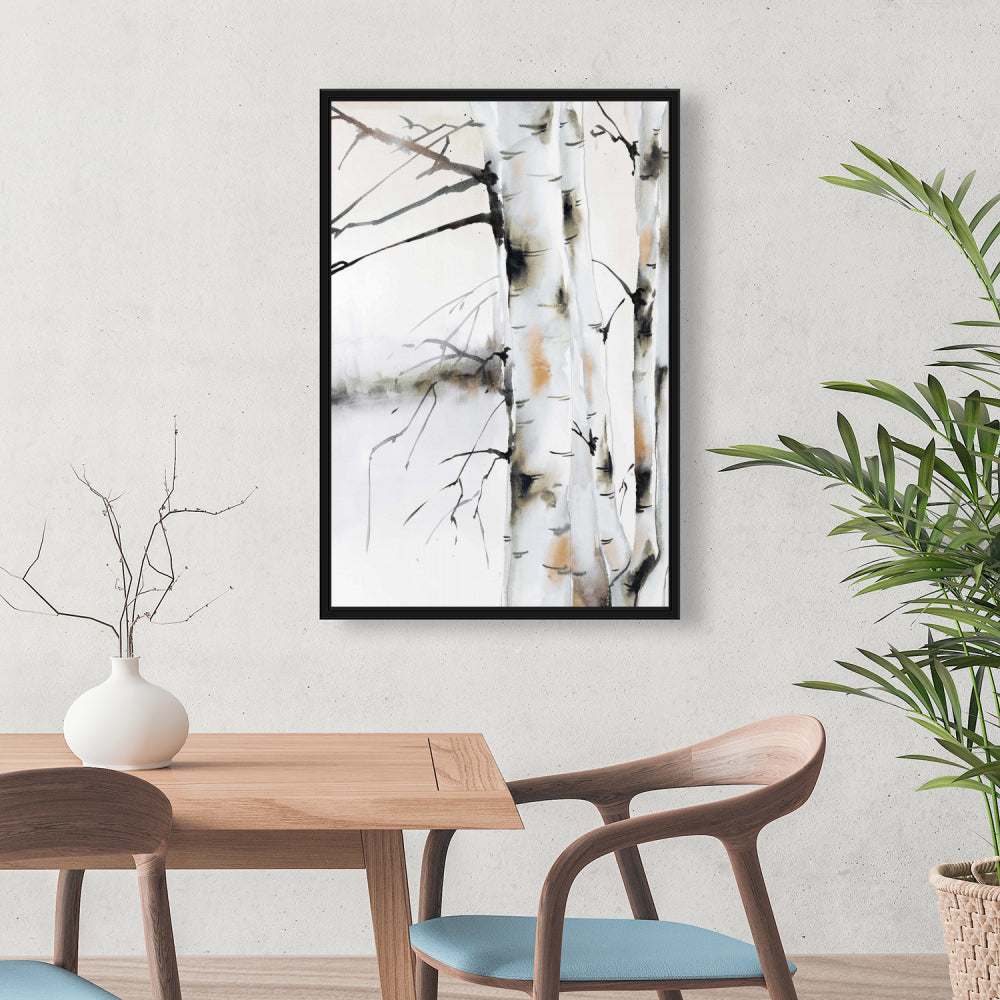 Toile « Bouleaux d'hiver » | Cadre marron | Décor paysager