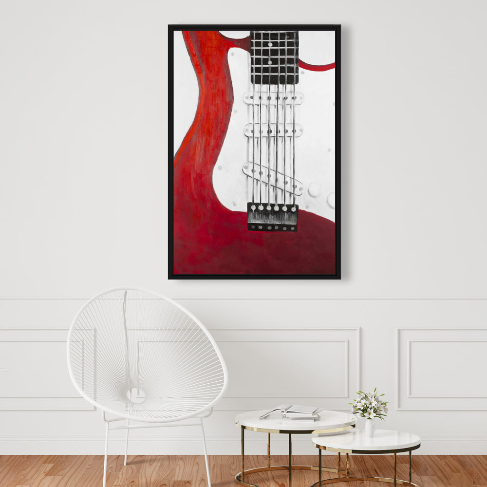 Red Electric Guitar Framed Canvas | Contemporary Home Decor