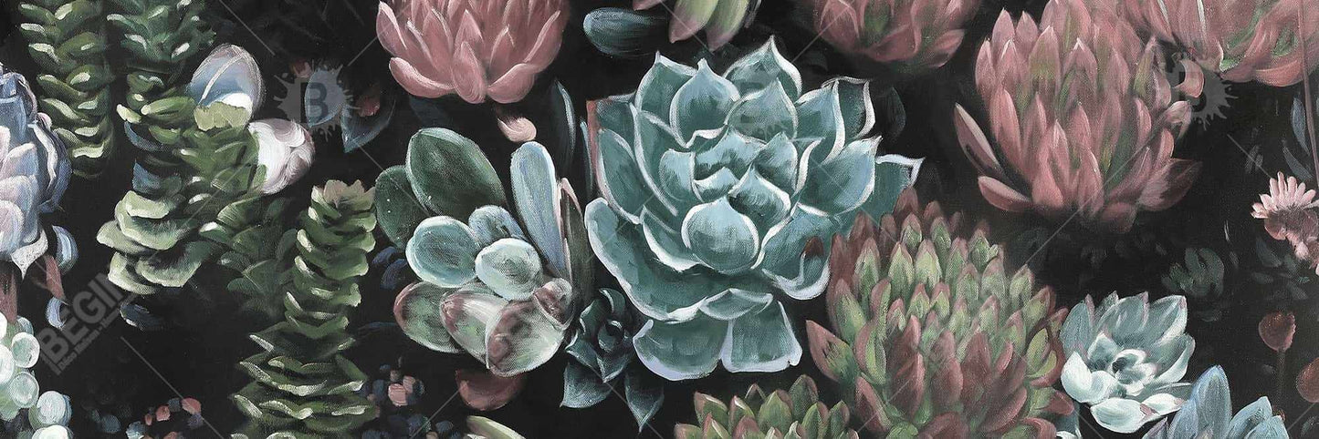 Ensemble de succulentes botaniques en toile rose - Décoration de chambre à coucher
