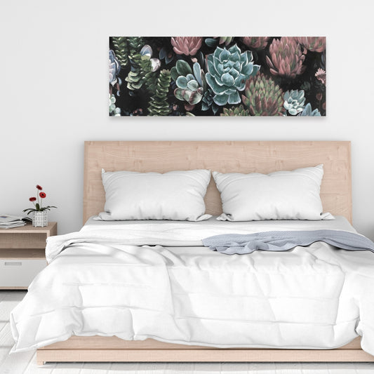 Ensemble de succulentes botaniques en toile rose - Décoration de chambre à coucher
