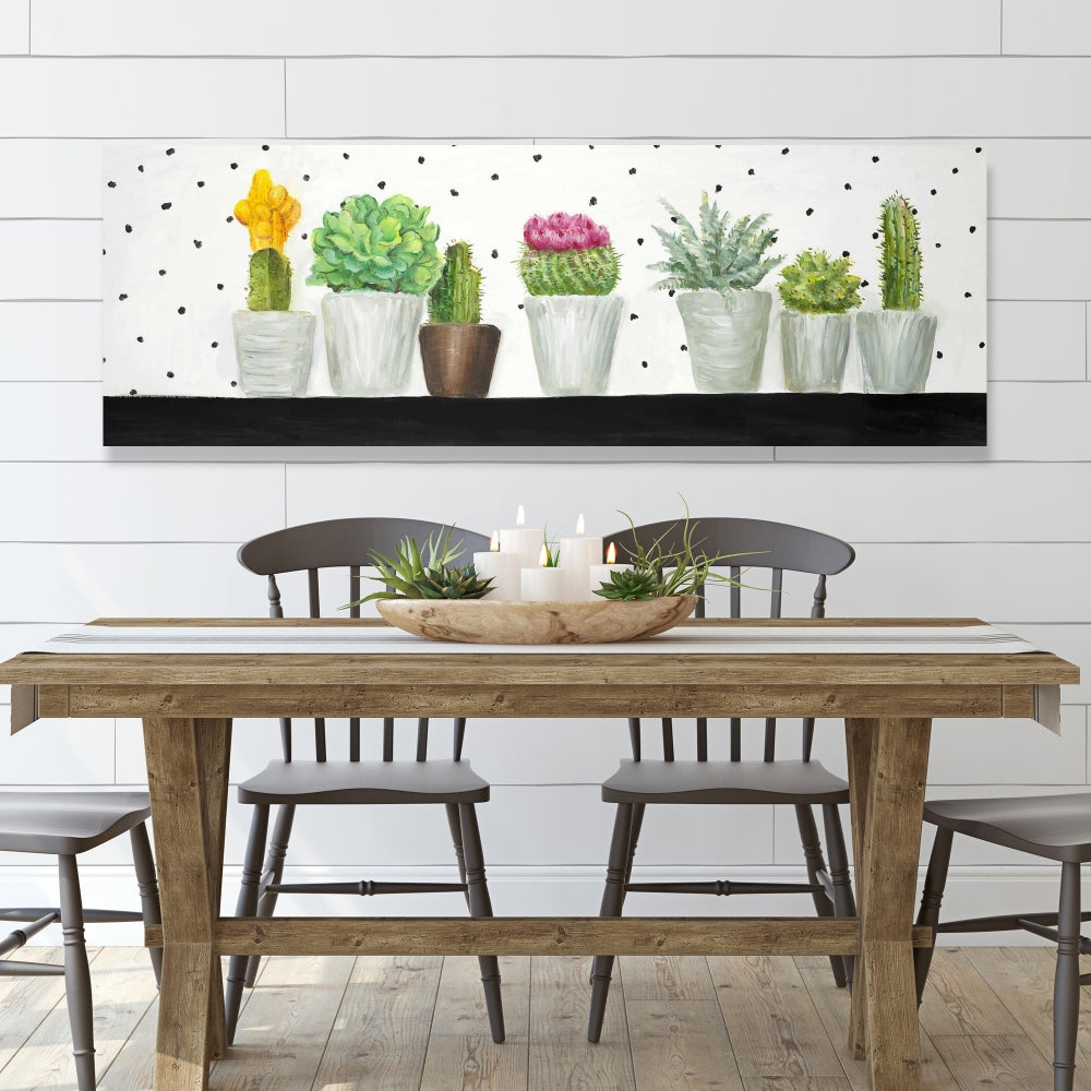 Toile Mini Cactus et Succulentes | Décor botanique blanc